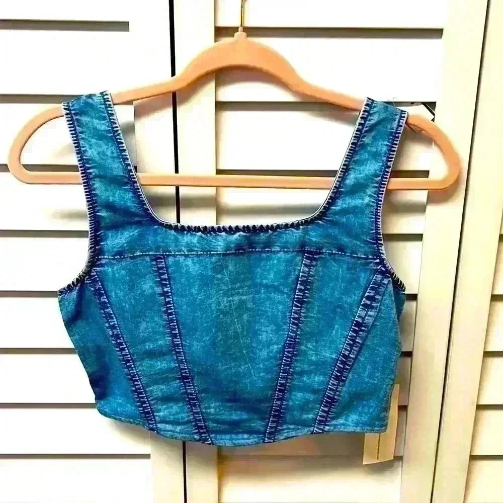 Live 4 Truth Cropped Denim Corset Top Size Medium NWT